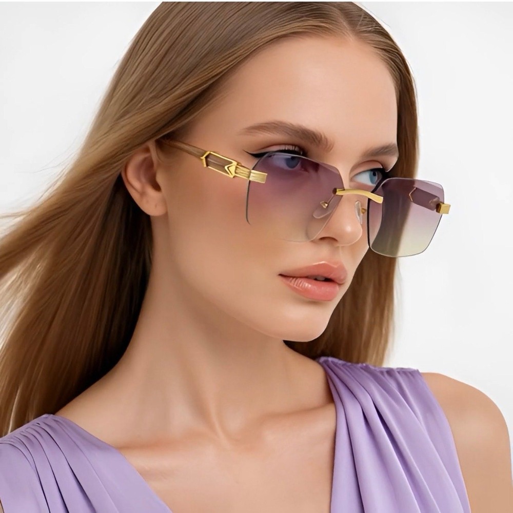 Stylish Women Sunglasses Fashion Gradient‎ Purple Yellow Lens Gold Retro Lentes